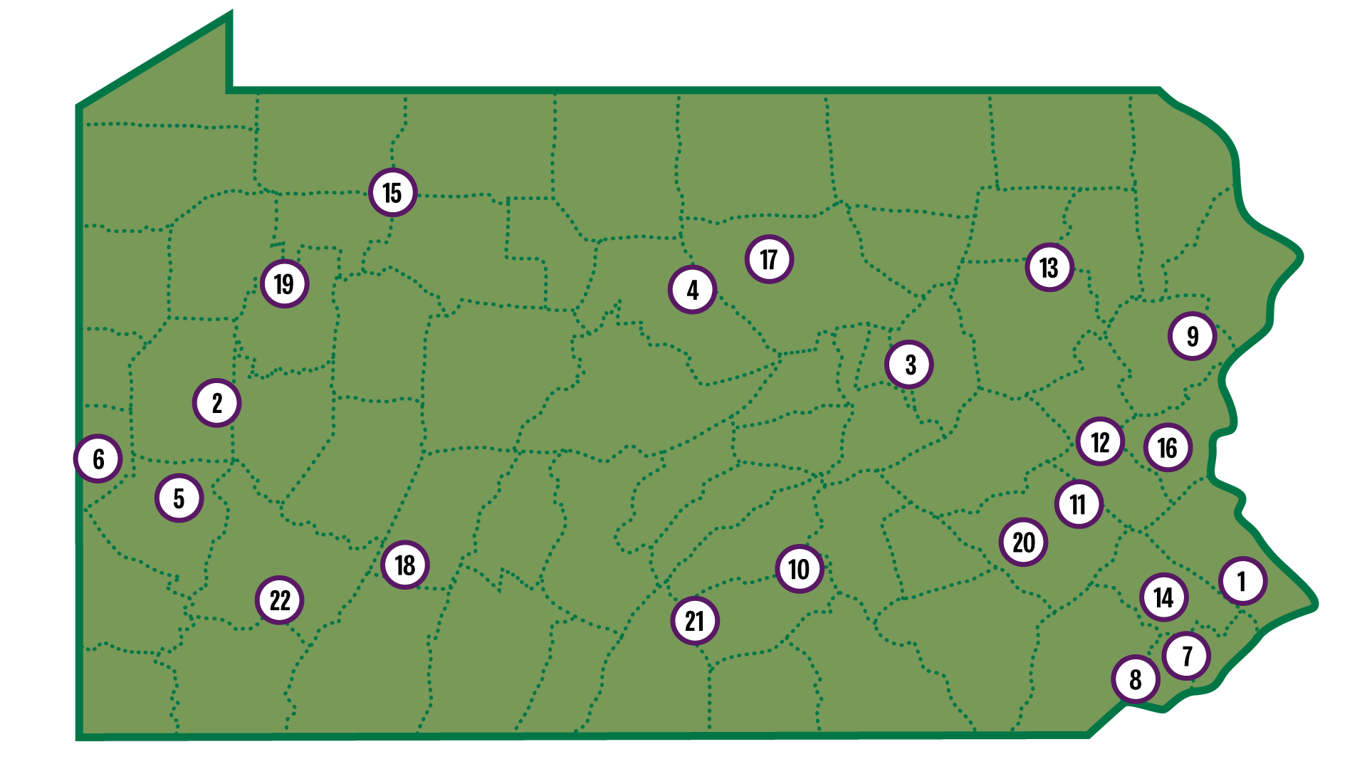 PA state map by county